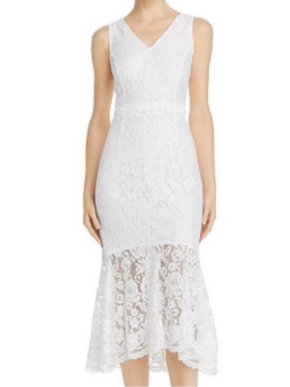 NWT NANETTE LEPORE Optic White Lace Sleeveless V-Neck Midi Dress Sz. 14 - Picture 1 of 6